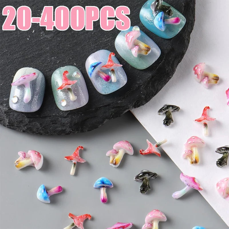 Cute 3D Mushroom Nail Charms Adorable Cartoon Resin Art Decorations
