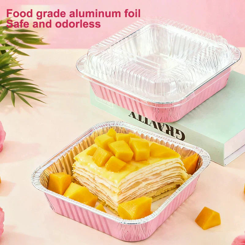10Set Loaf Pans With Lids And Spoons Non-Stick Square Aluminum Foil Baking Pan Bread Container Heat-Resistant Cake Pans Zpaxo