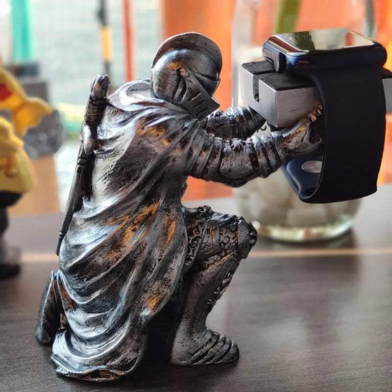 Watch Stand Charging Dock for Apple Watch, Cartoon Charging Desktop Bracket Smartwatch Holder Black Warrior Figurine Support Zpaxo