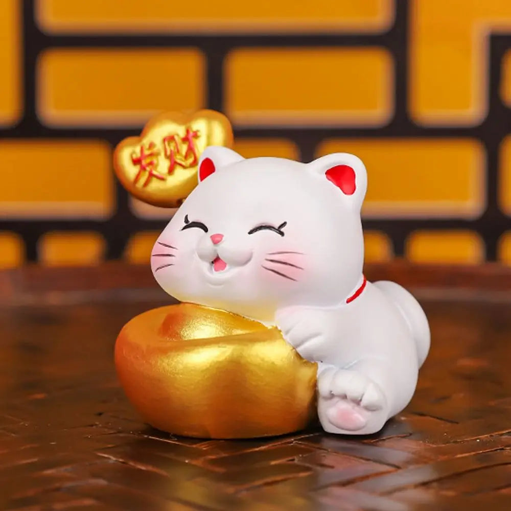 Cute Lucky Wealth Cat Statue Mascot Resin Crafts Fortune Kitten Figurine Cartoon Chinese Style Mini Cat Figurine Party Supplies Zpaxo