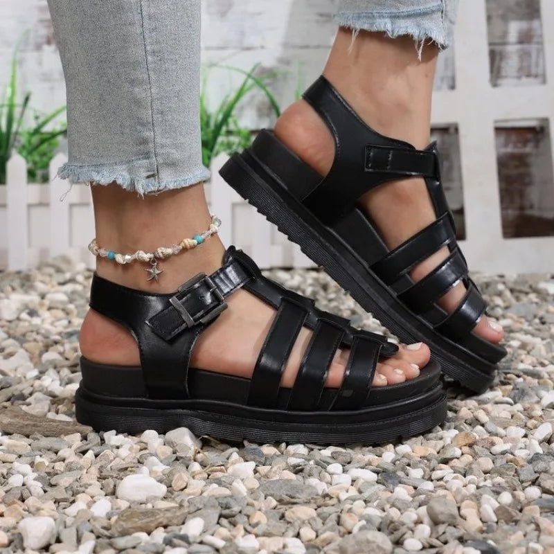 2025 New Women Sandals Platform Casual Flats Shoes Thick Bottom Flat Roman Strap Beach Shoes Women Summer Roman Style Sandals Zpaxo