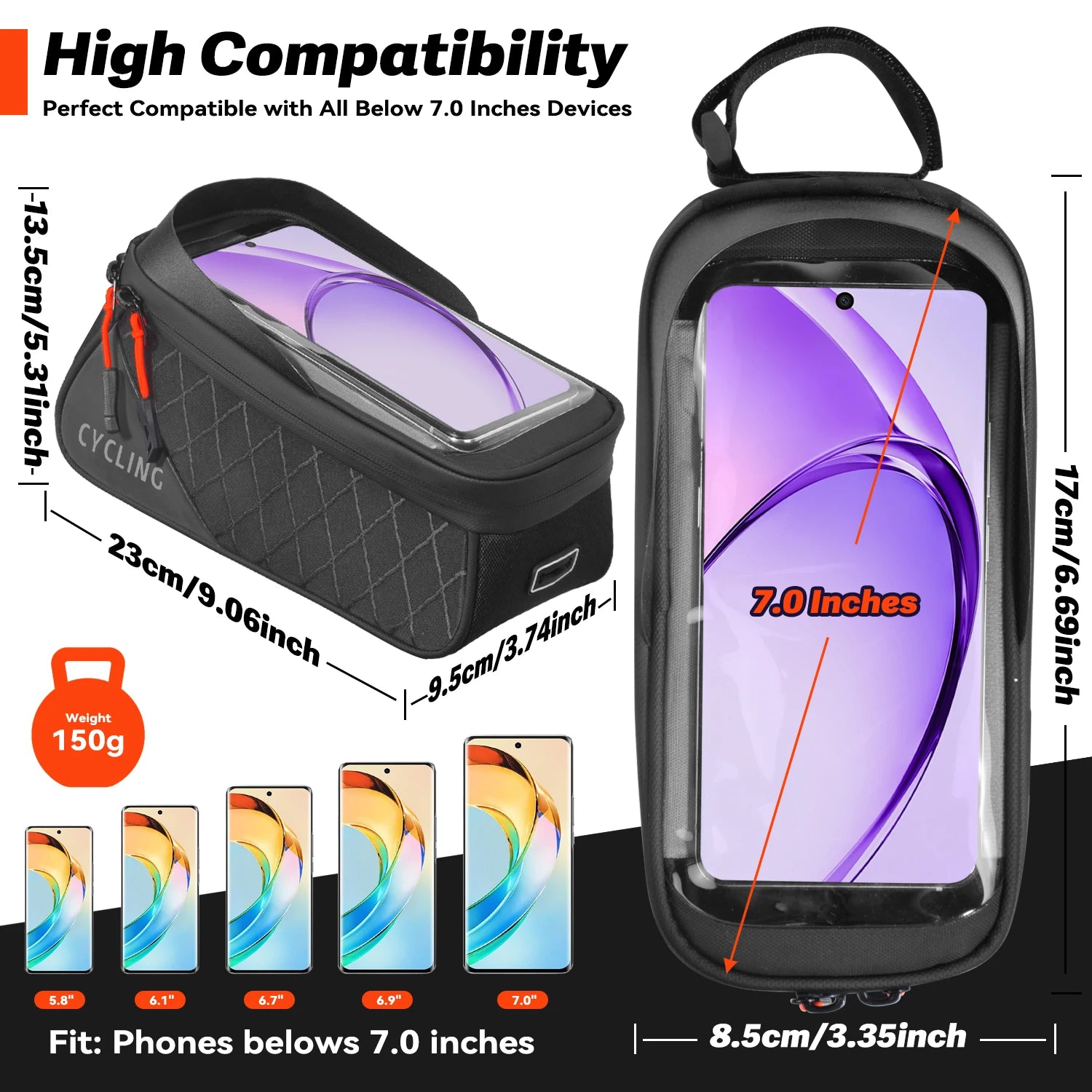 New Bicycle Saddle bag Phone Touch Screen Bag Triple Stable Touchscreen Cycling Phone Holder With Cable Port Dual Zipper Cyclin Zpaxo