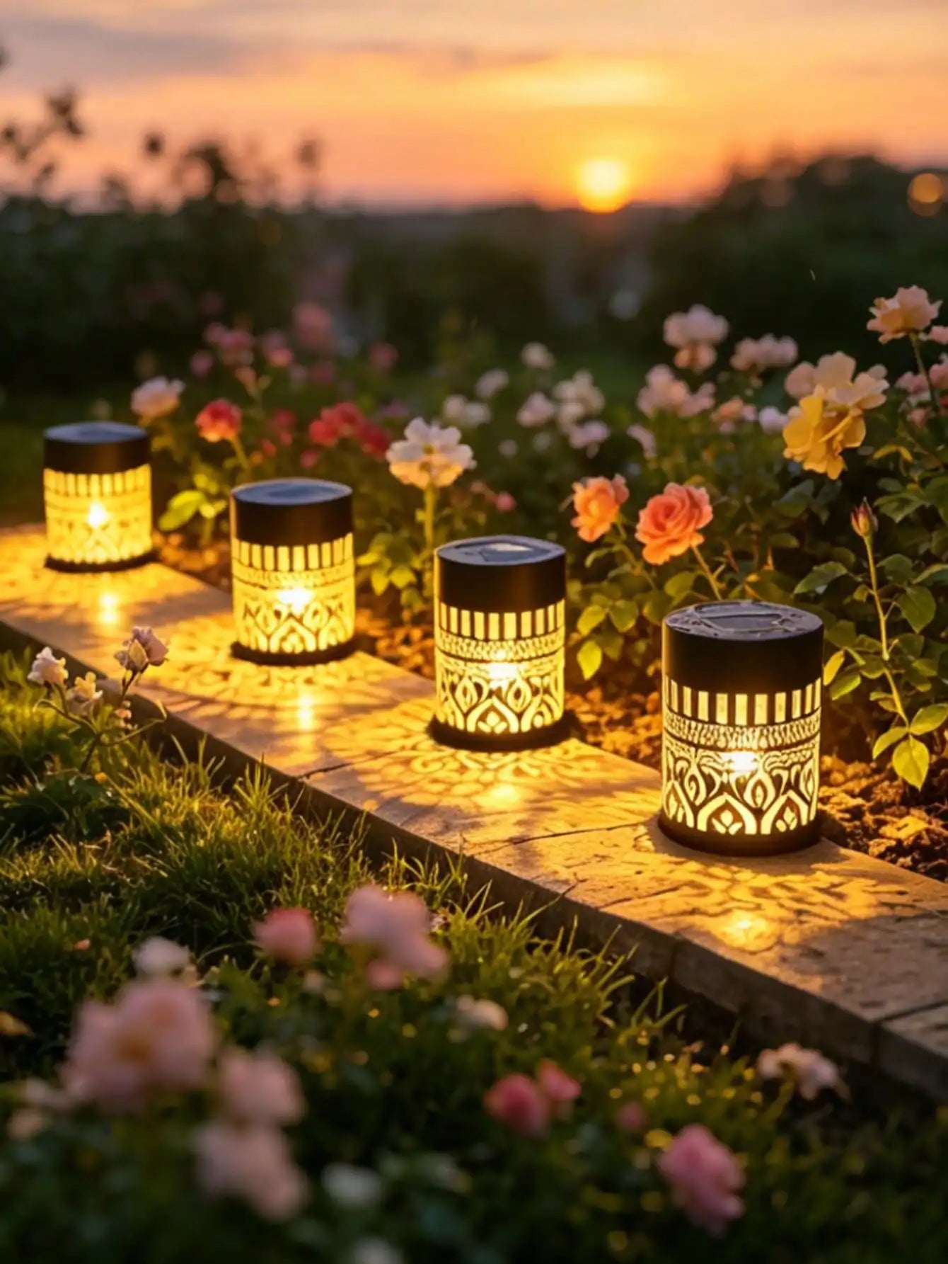 Solar Mandala Lamp Openwork Wrought Iron Garden Decorative Lighting