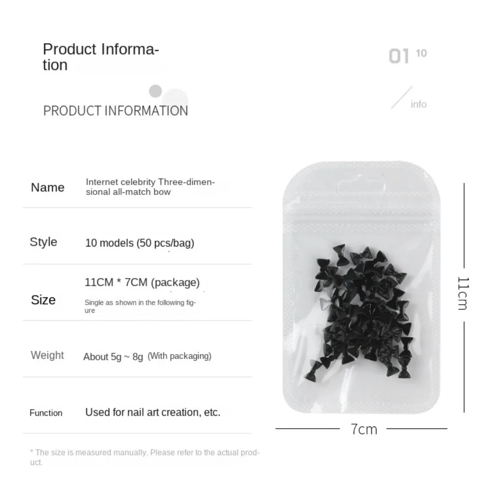 50pcs 3D Nail Art Bowknot Resin Bow Nail Art Decoration Black and White Elegant Nail Decoration Manicure Ornament Zpaxo