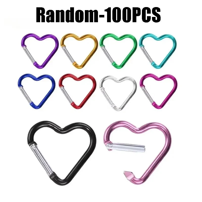 10- Heart Shaped Carabiner Aluminum Alloy Clip Backpack Water Bottle Zpaxo Random-100PCS