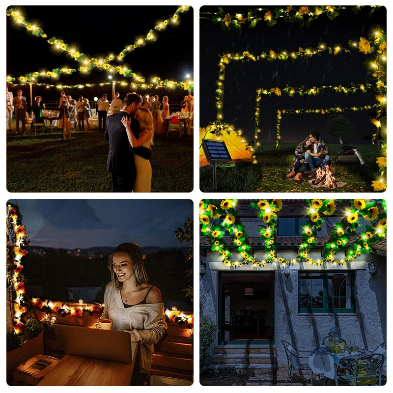 Chrysanthemum Solar Lights Hanging Vine Garland Lamp Home Garden Zpaxo