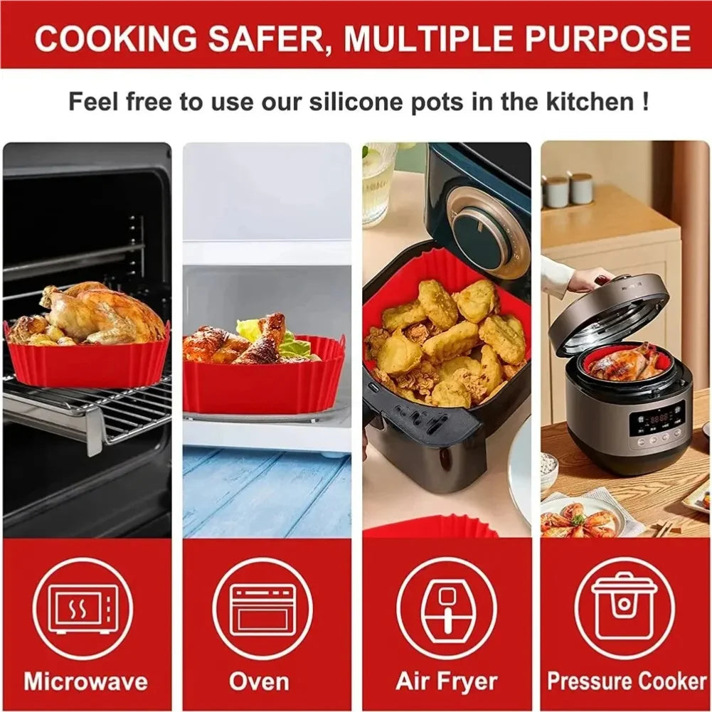 1PC Reusable Airfryer Pan Liner Accessories Silicone Air Fryers Oven Baking Tray Pizza Fried Chicken Airfryer Silicone Basket Zpaxo