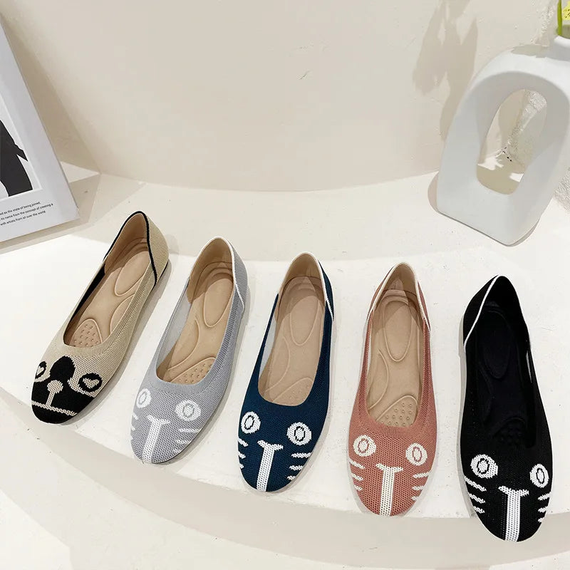 New Flats Shoes Woman Spring for Woman 2022 New Round Head Collection Women's Knit Comfortable Swedish Women's Breathable Summer Zpaxo