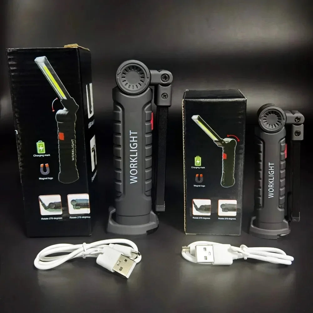 COB LED Magnetic Work Light – USB Rechargeable Folding Torch