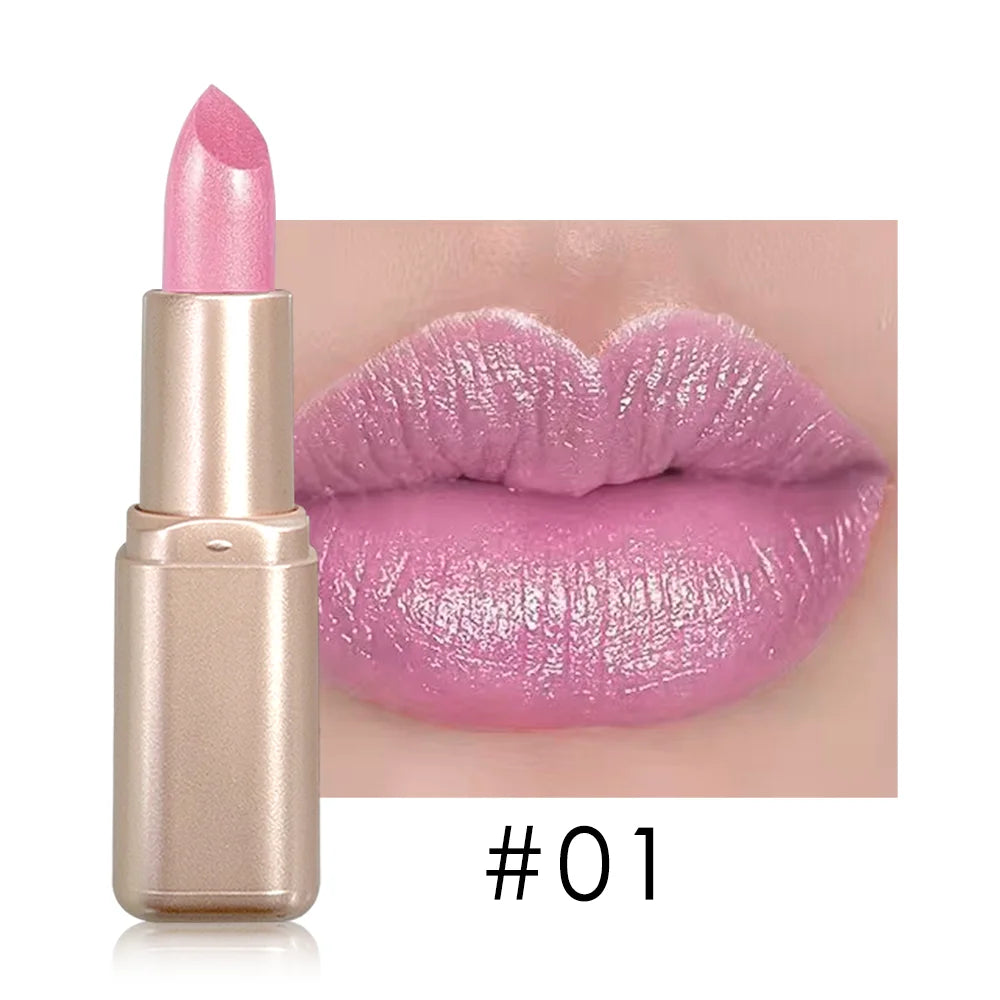 Pearlescent Pink Lipstick, Glitter Shimmer Lip Color, High-Pigment Long-Wear Waterproof Formula for Daily Beauty Looks Zpaxo 01