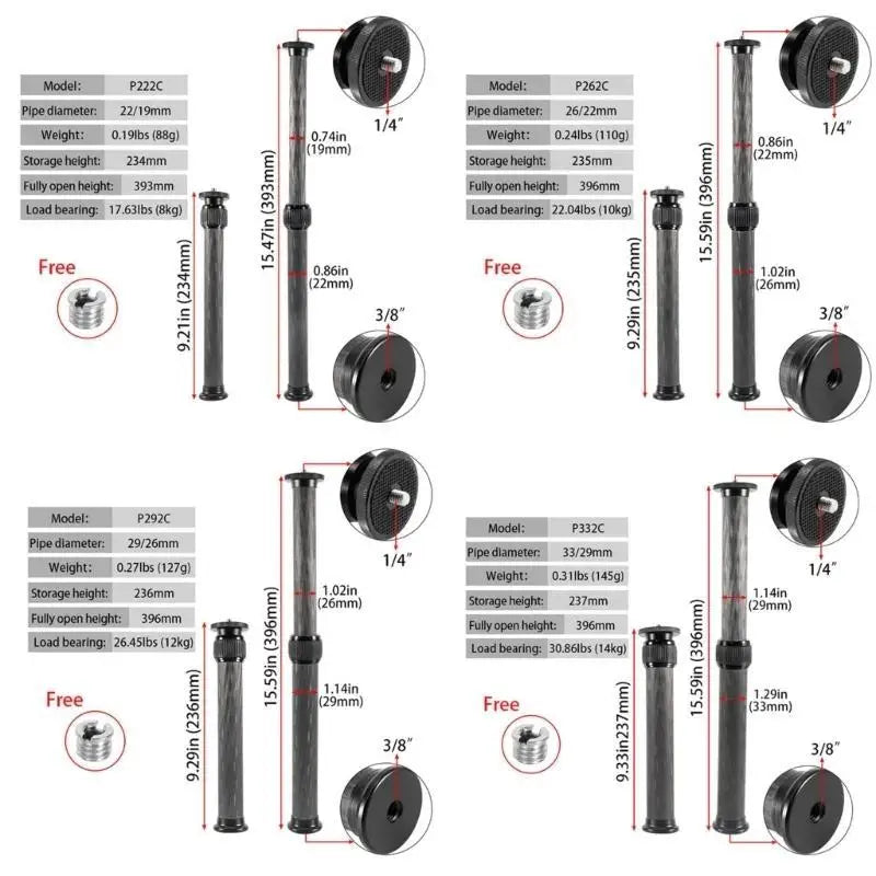 652F Upgraded Gimbal Extension Pole Rod 1 4 3 8 Screw Thread Tripod Zpaxo