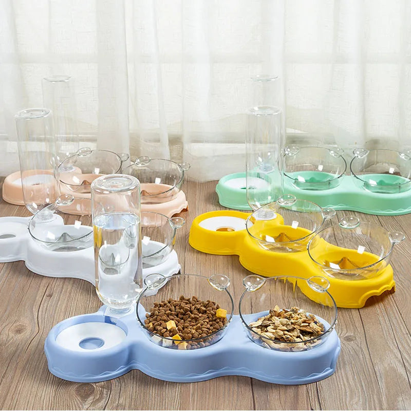 Double Pet Bowl Automatic Water Dispenser Non-slip Cat Dog Food Easy