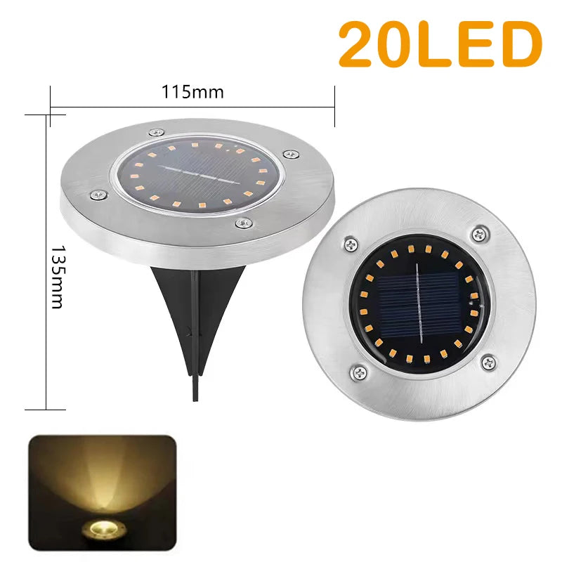 Solar Buried Ground Lights 8 20 LED Waterproof Underground Deck Spot Zpaxo 20LED Warm light 1PC