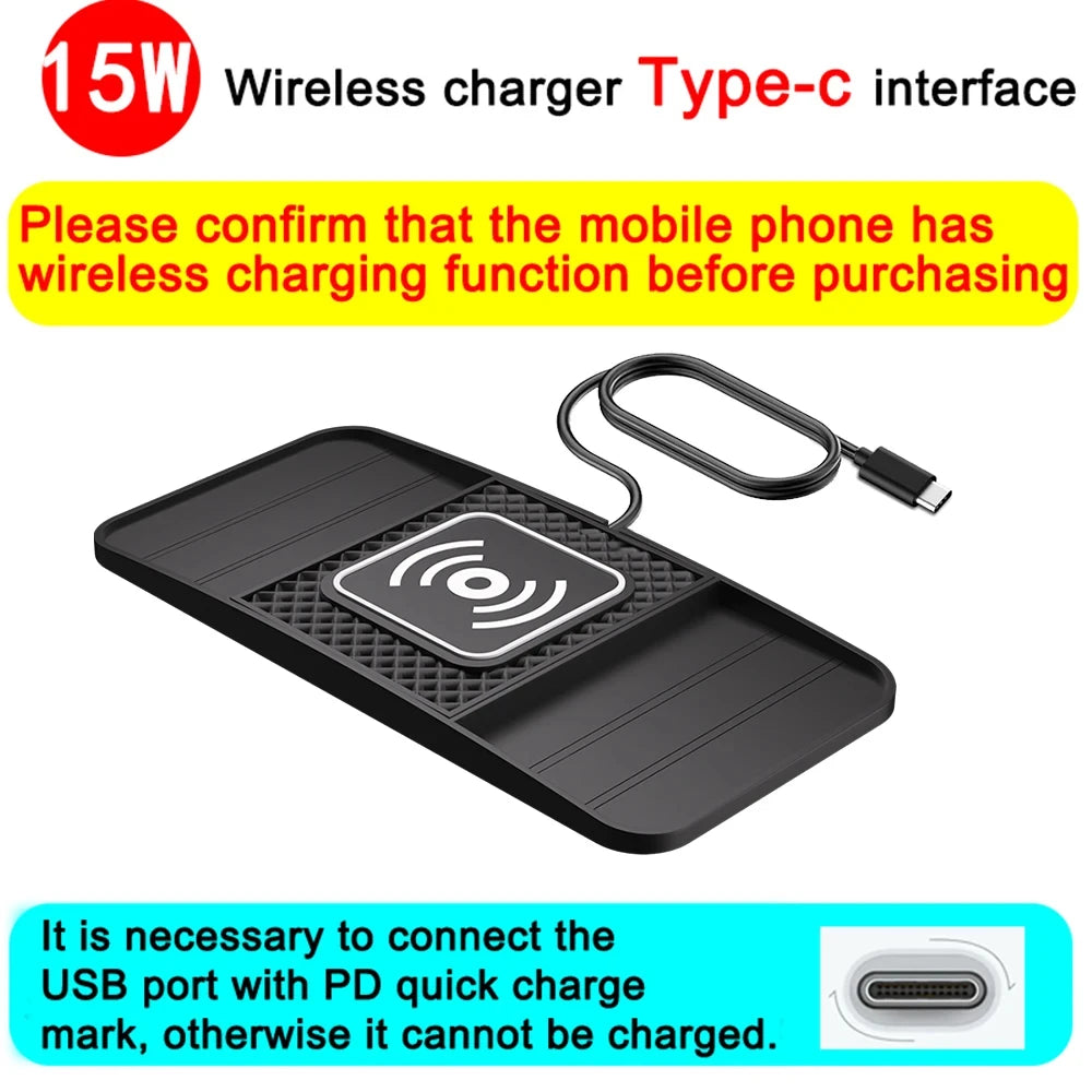 15W Fast Wireless Charging Pad Non-slip Rubber Mat Lightweight