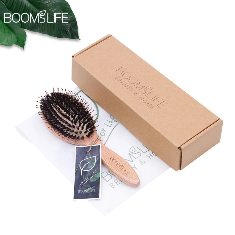 Custom Name Soft Boar Bristle Hair Brush Women Detangling Hairbrush Oak Wood Massage Comb for Wet and Dry Hair Barber Combs Zpaxo