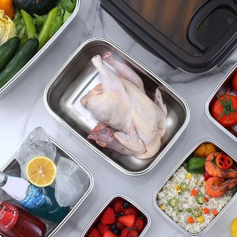 1x 304 Stainless Steel Lunch Bento Box Family Refrigerator Food