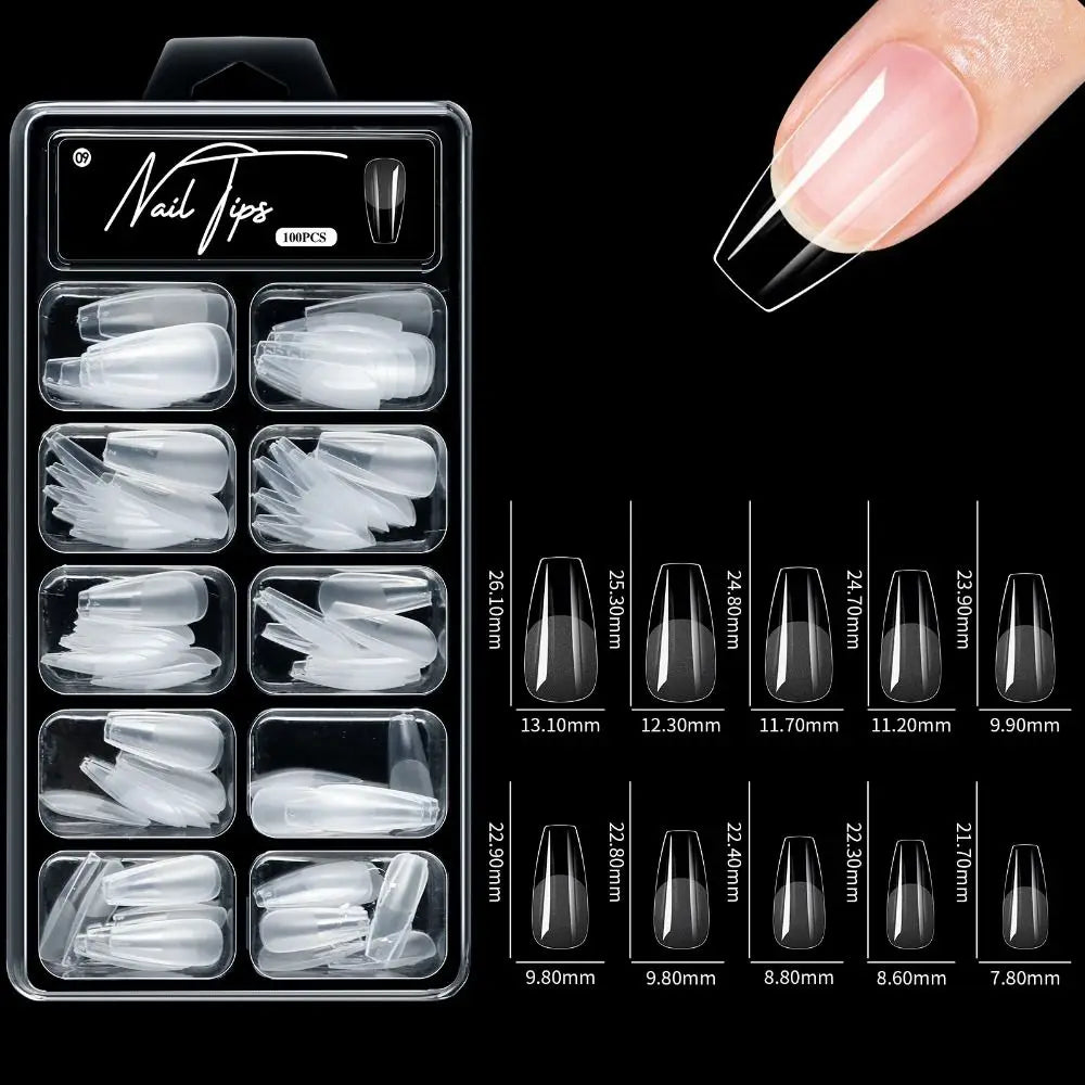100Pcs Acrylic False Nail Transparent Traceless Artificial Nails Tips Almond Square Full Cover Pre-File Pressed Nails Zpaxo