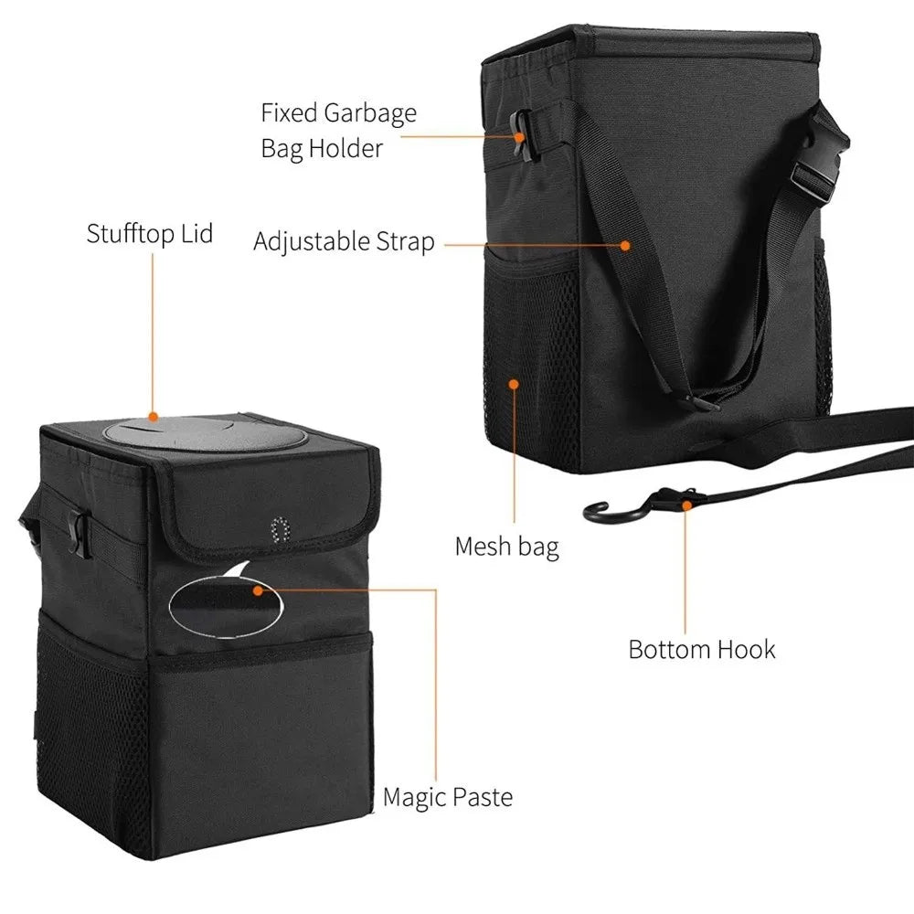 Leak-proof Car Trash Can Lid Storage Pockets Waterproof Hanging Zpaxo