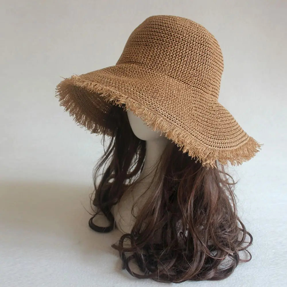 Fashion Straw Weave Straw Hat Sunshade Wide Brim Fisherman Hat Foldable Breathable Basin Cap Summer Zpaxo
