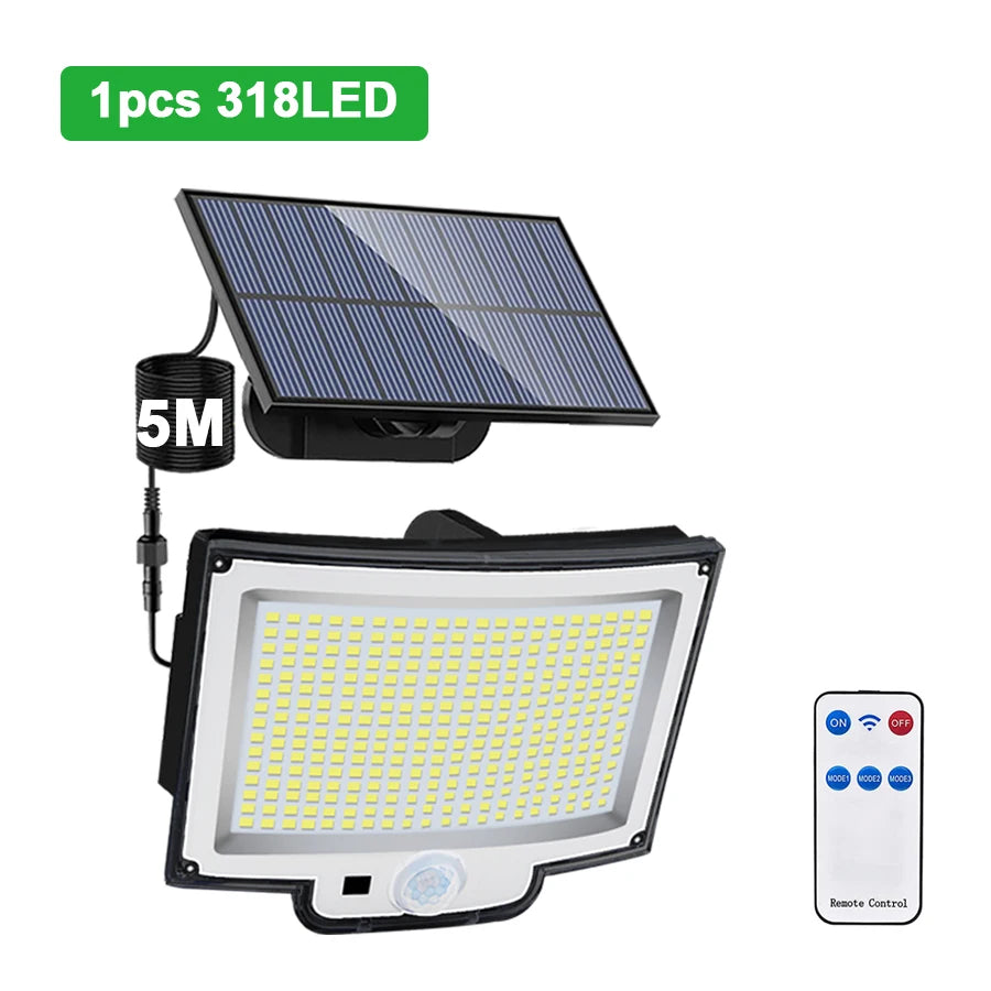 Solar Outdoor Motion Sensor Lights 348/328 LED Security Flood Wall Lamp Remote Control 270° IP65 Waterproof Outdoor Lighting Zpaxo 318LED 1PCS