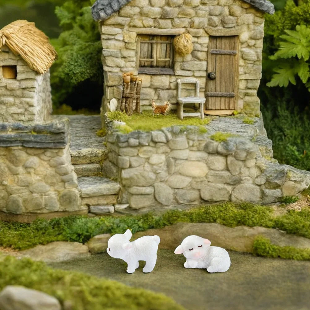 Tiny Resin Lamb Figurines Creative Home Office Decor Small Space