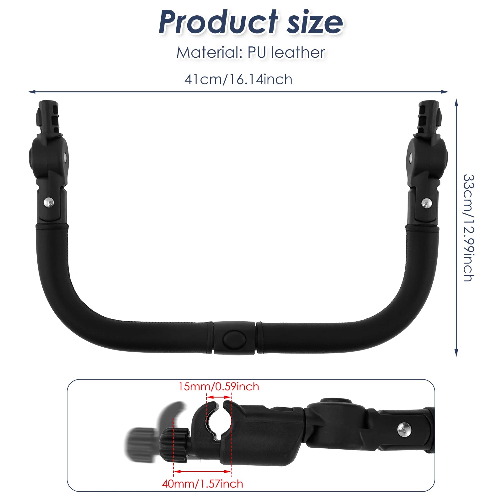 Stroller Bumper Bar Adjustable Angle Replacement Armrest Detachable Handlebar Crossbar Stroller Accessory with Smooth Leather Zpaxo black 1pc