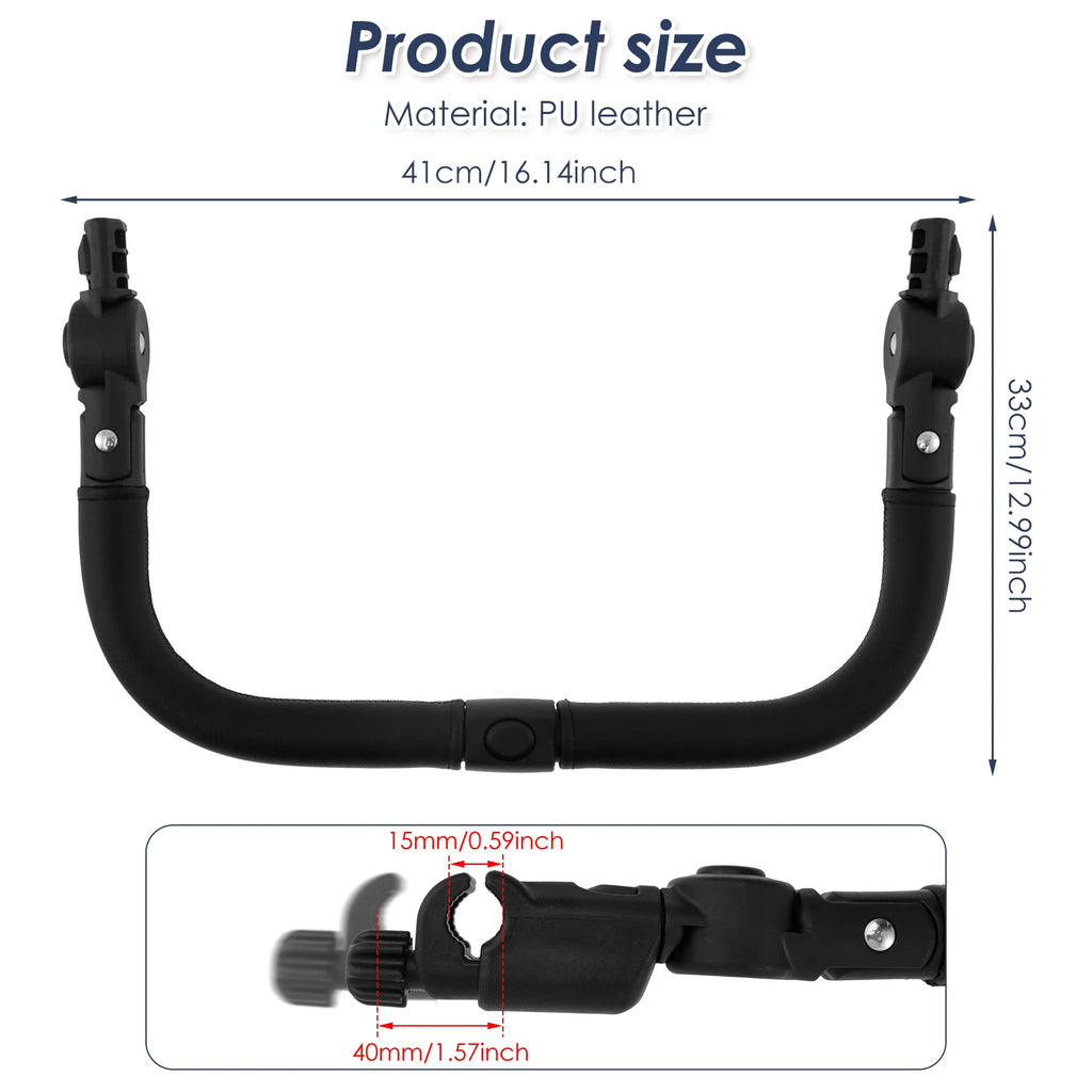 Stroller Bumper Bar Adjustable Angle Replacement Armrest Detachable Handlebar Crossbar Stroller Accessory with Smooth Leather Zpaxo black 1pc