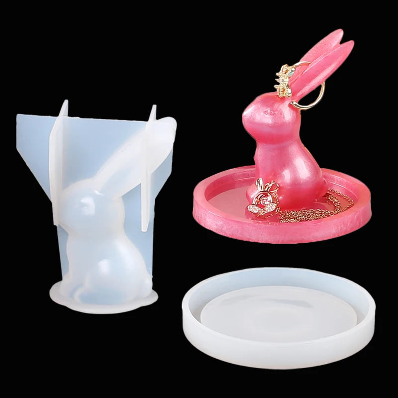 2Pcs 3D Bunny Ring Holder Silicone Epoxy Resin Molds Rabbit Jewelry Storage Display DIY Art Craft Ornament Casting Home Decor Zpaxo