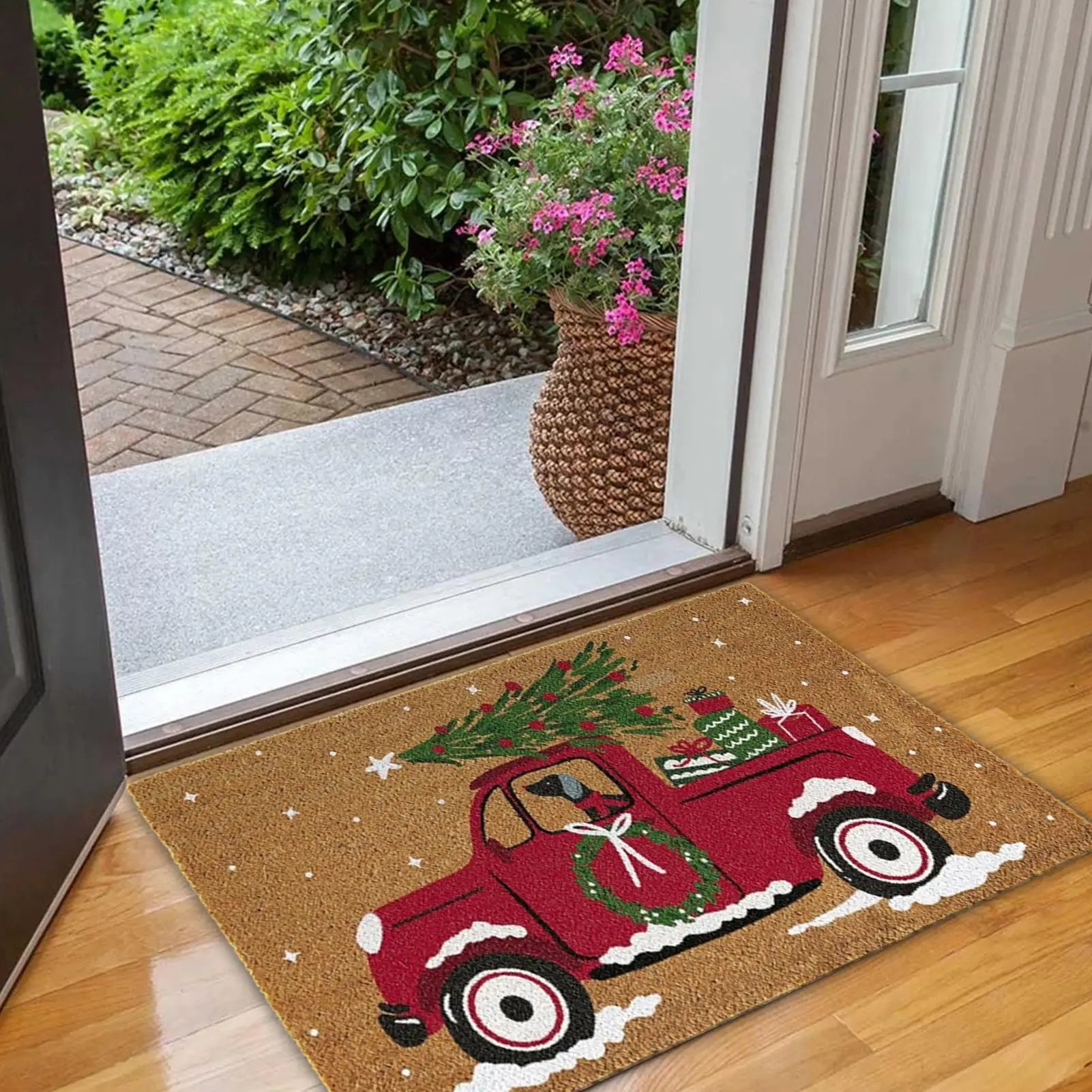 Christmas Doormat Car Pattern Welcome Mat Non Slip Washable Winter