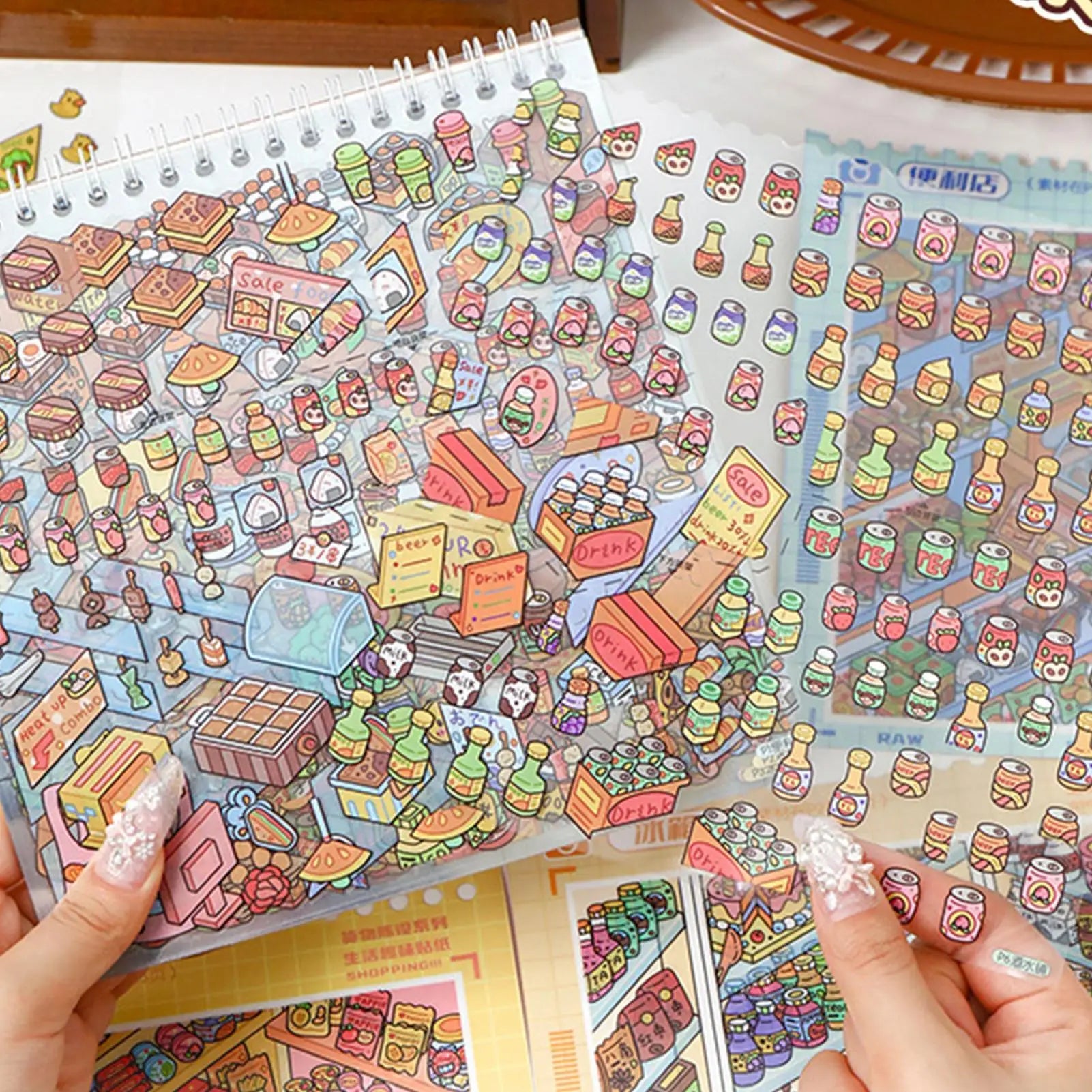 Scene Sticker Book Miniature Shop Stickers DIY Cartoon Decals Kids