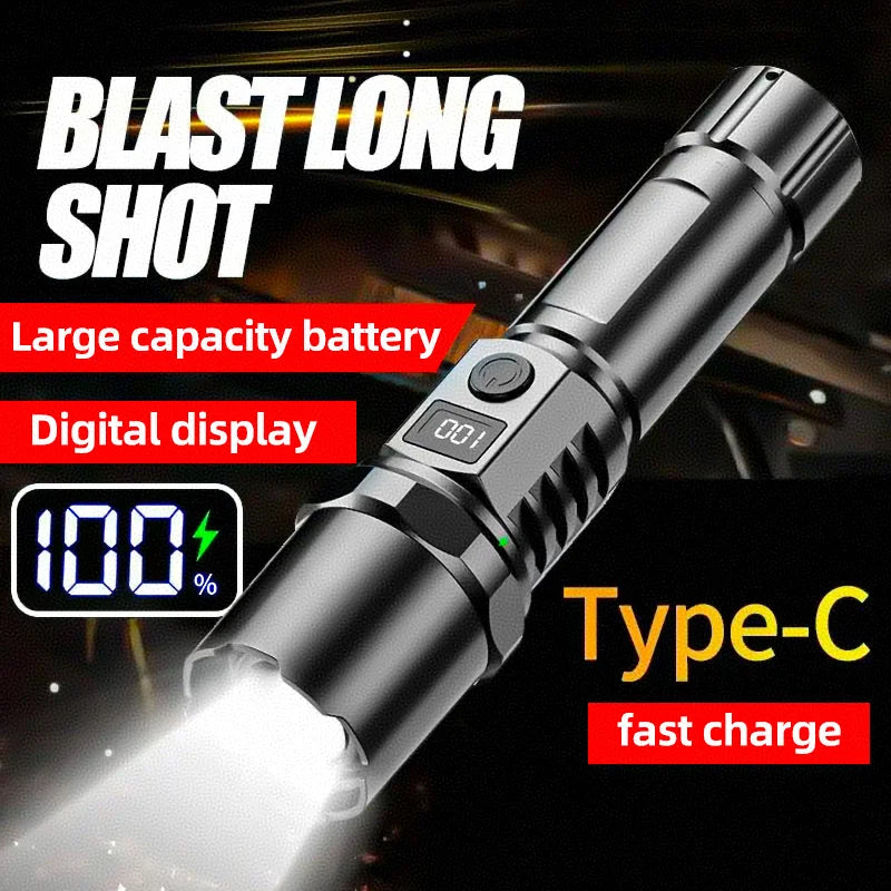 Ultra Bright LED Flashlight Zoom Battery Indicator Light USB Charging