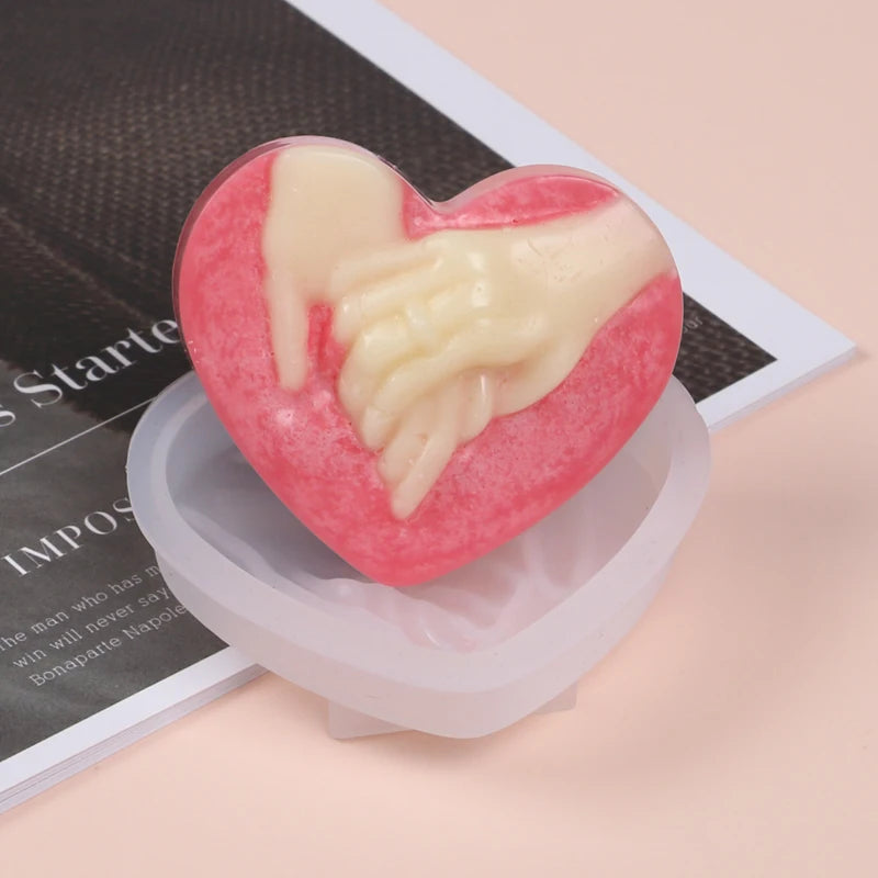 3D Hand in Hand Heart Candle Silicone Mold for Wedding Proposal DIY Handmade Soap Soap Clay Wax Craft Valentine's Day Gift Zpaxo