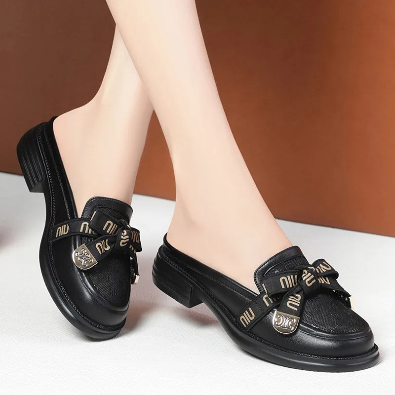 Loafers Baotou Half-slippers Women's Single Shoes 2023 Summer Bowknot Zpaxo