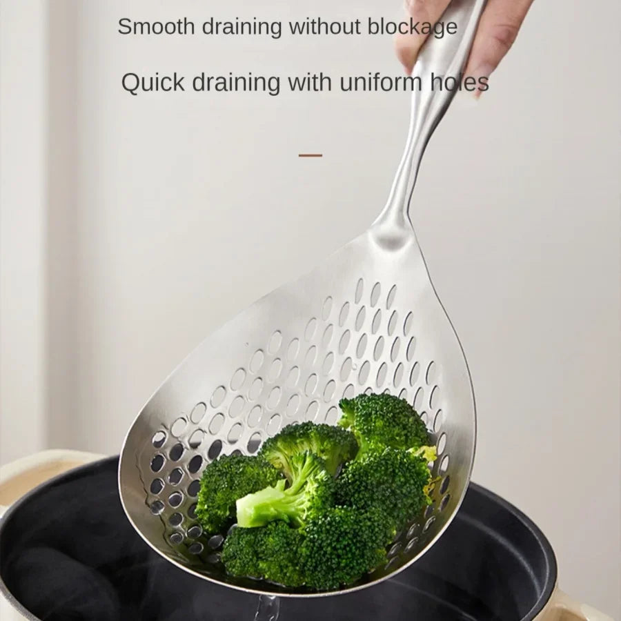 Large Durable Stainless Steel Colander Skimmer Spoon Heavy Duty Food