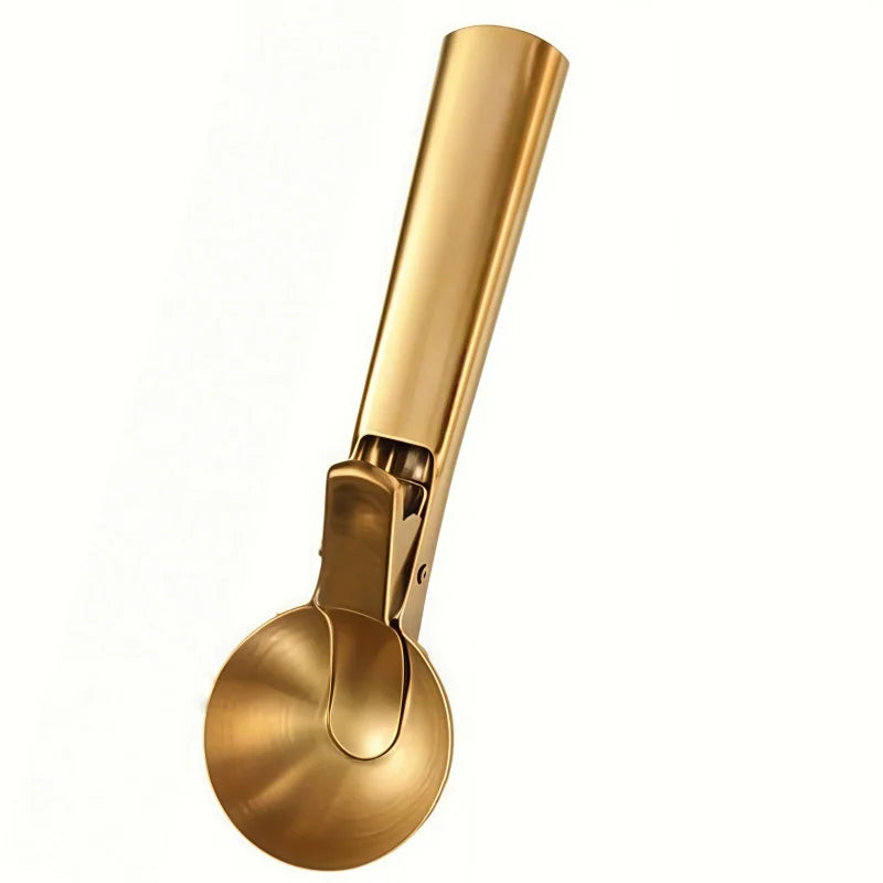 Stainless steel ice cream scoop with trigger for non-adhesive smooth scooping of frozen yogurt, fruit, melon balls, kitchen util Zpaxo gold