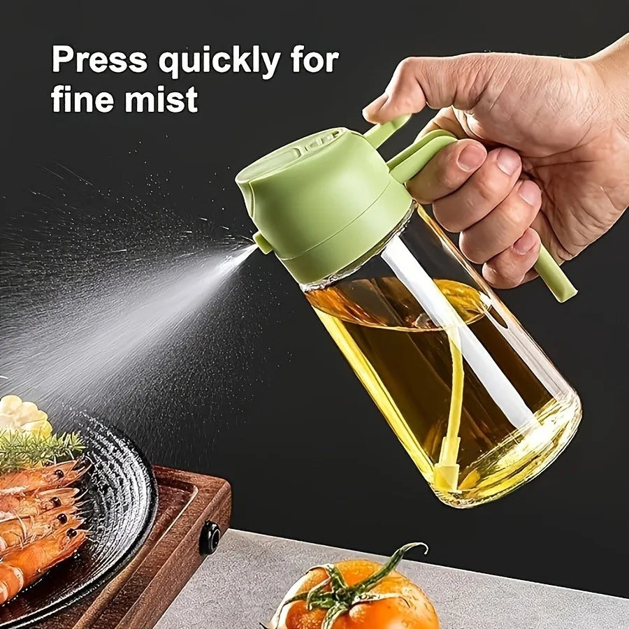 2in1 470ml Glass Spray Oil Sprayer Bottle Spray Oil Dispenser Oil Jar Cruet BBQ Kitchen Baking Roasting Picnic Kitchen Tool Zpaxo Green-scale-free