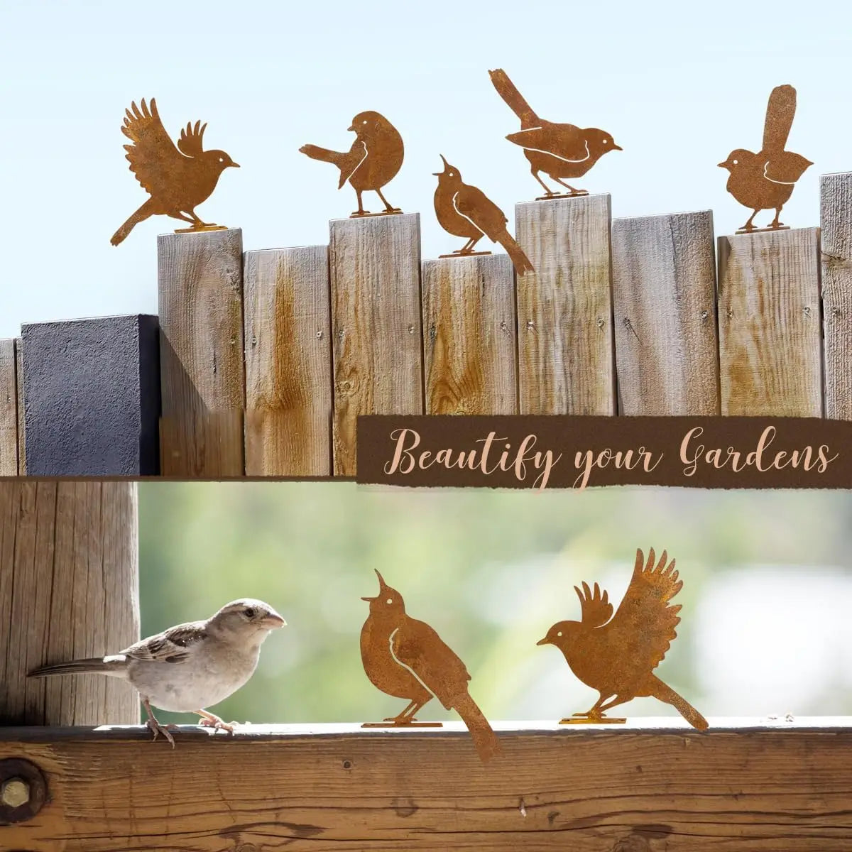 5-Piece Metal Bird Wall Decor – Rustic Farmhouse Garden Art Set