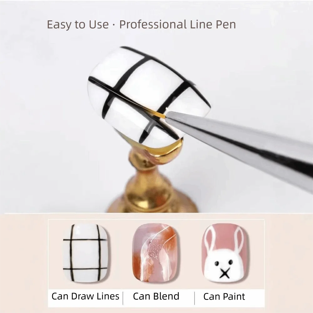 Metal Handle Nail Eyeliner Brushes 7mm/9mm/11mm Thin Design UV Gel Painting Brush Black Color Nail Art Design Brush Zpaxo