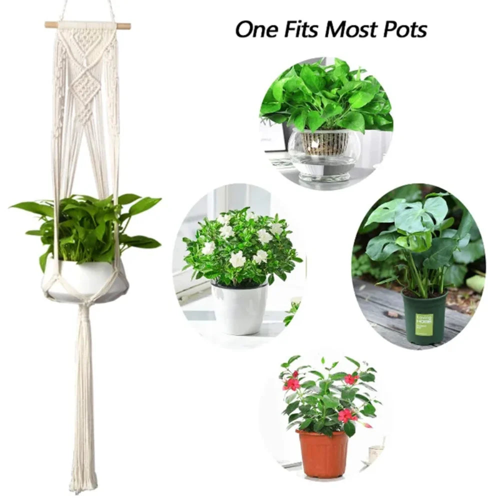 Bohemian Hand-woven Plant Hanging Basket Holder Indoor Outdoor Stand Zpaxo