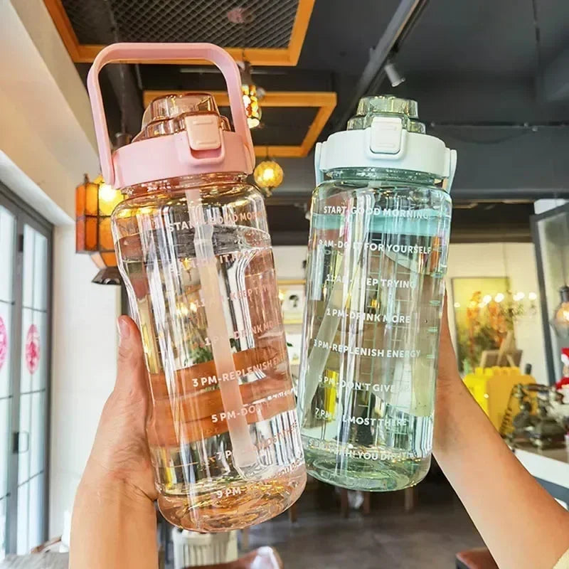 Portable Water Bottle Large Capacity Plastic Straw Cup Drink Time