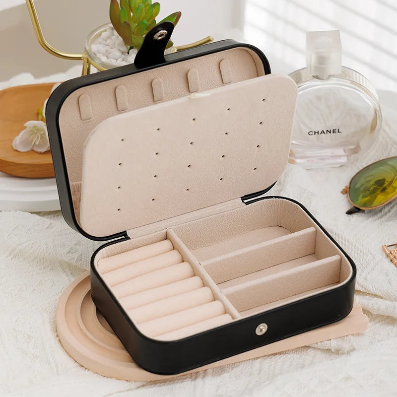 Portable Leather Jewelry Travel Organizer Box | Rings & Earrings Jewelry Travel Case Zpaxo black