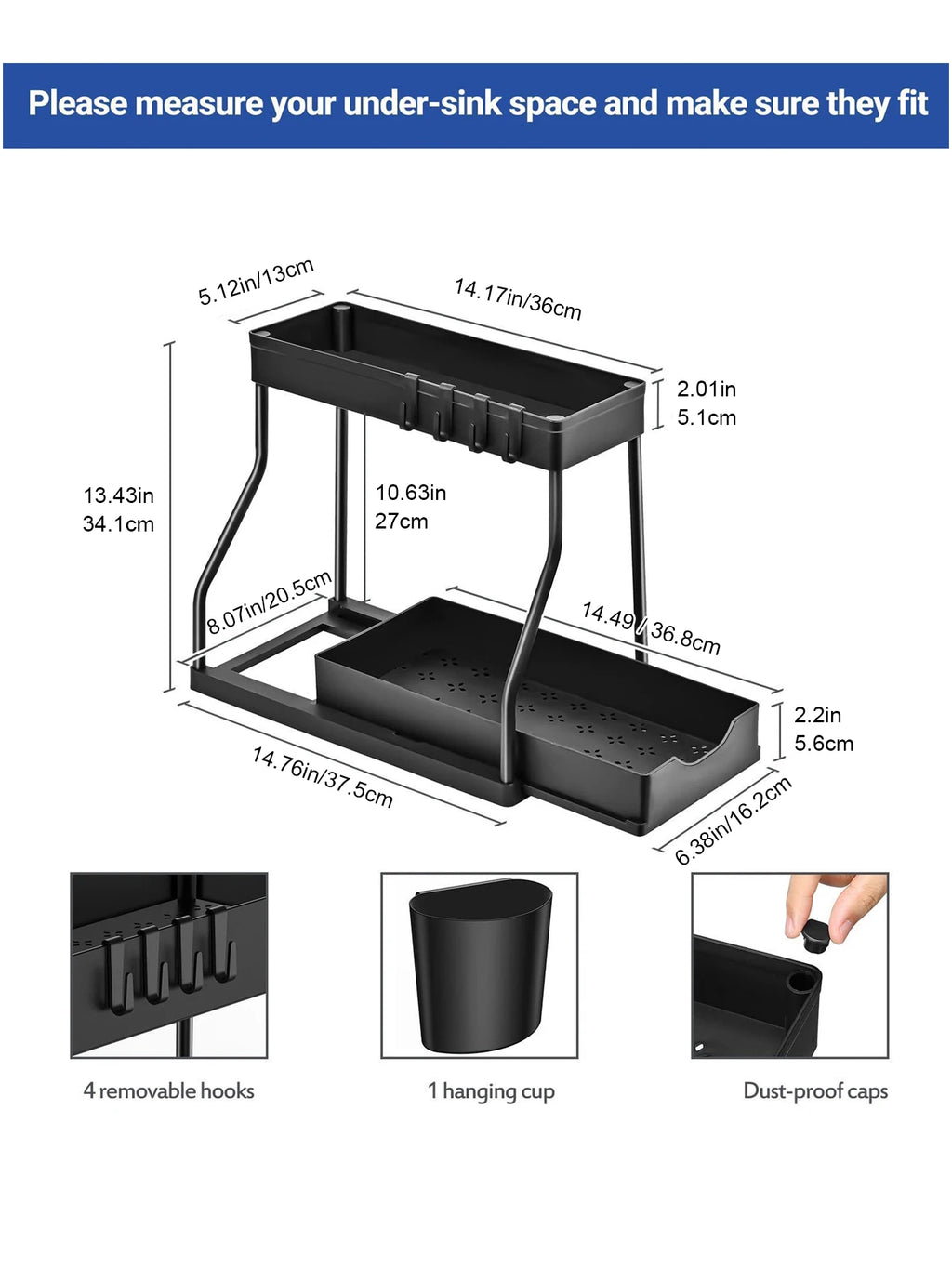 2-Tier Pull-Out Under Sink Organizer | Kitchen & Bathroom Cabinet Pull-Out Organizer Zpaxo