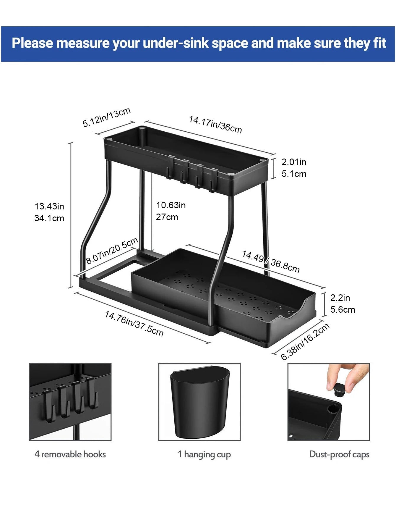 2-Tier Pull-Out Under Sink Organizer | Kitchen & Bathroom Cabinet Pull-Out Organizer Zpaxo