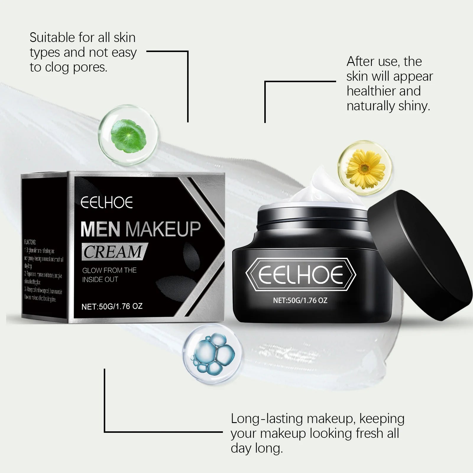 BB Cream Men Face Concealer Oil Control Waterproof Long Lasting Cover Flaws Makeup Nourishing Brightening Facial Makeup Cream Zpaxo
