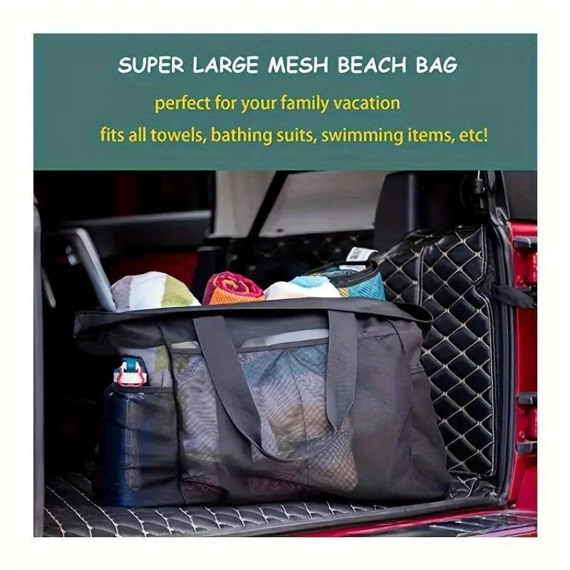 Extra Large Beach Bag Mesh Straps Zipper Pockets Trips Zpaxo