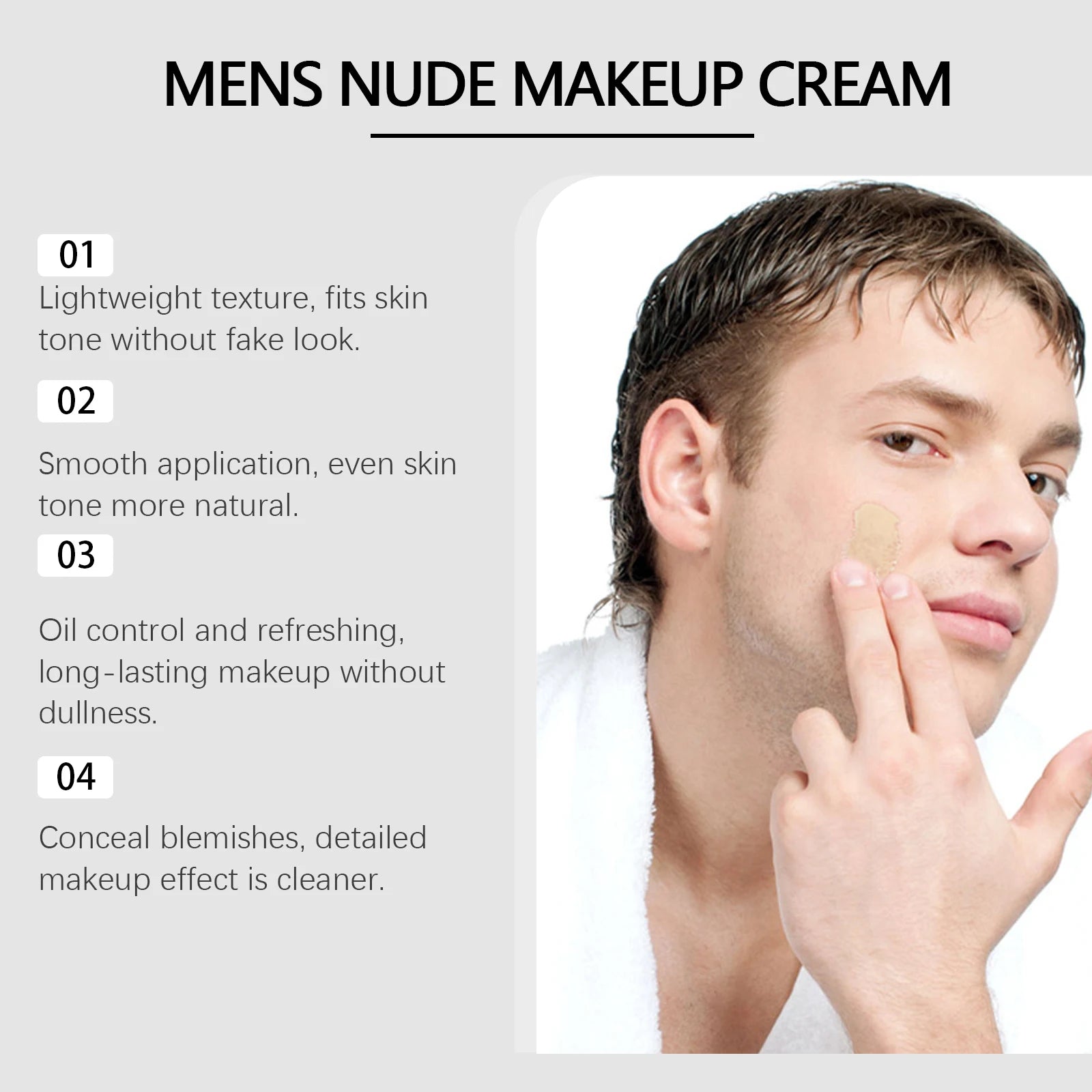 Men's BB Cream Natural Nude Tone Hydrating Cover Blemishes Sweatproof Long Lasting Oil-Free Matte Finish Nude Makeup Cream Zpaxo