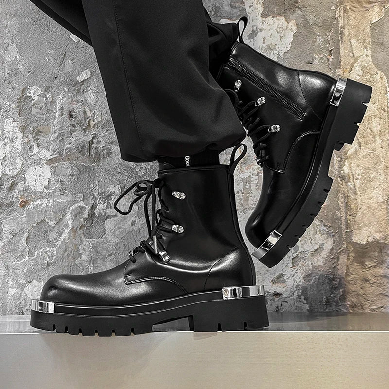 Unisex High-top Chunky Sole Platform Boots Winter Couple Shoes Black