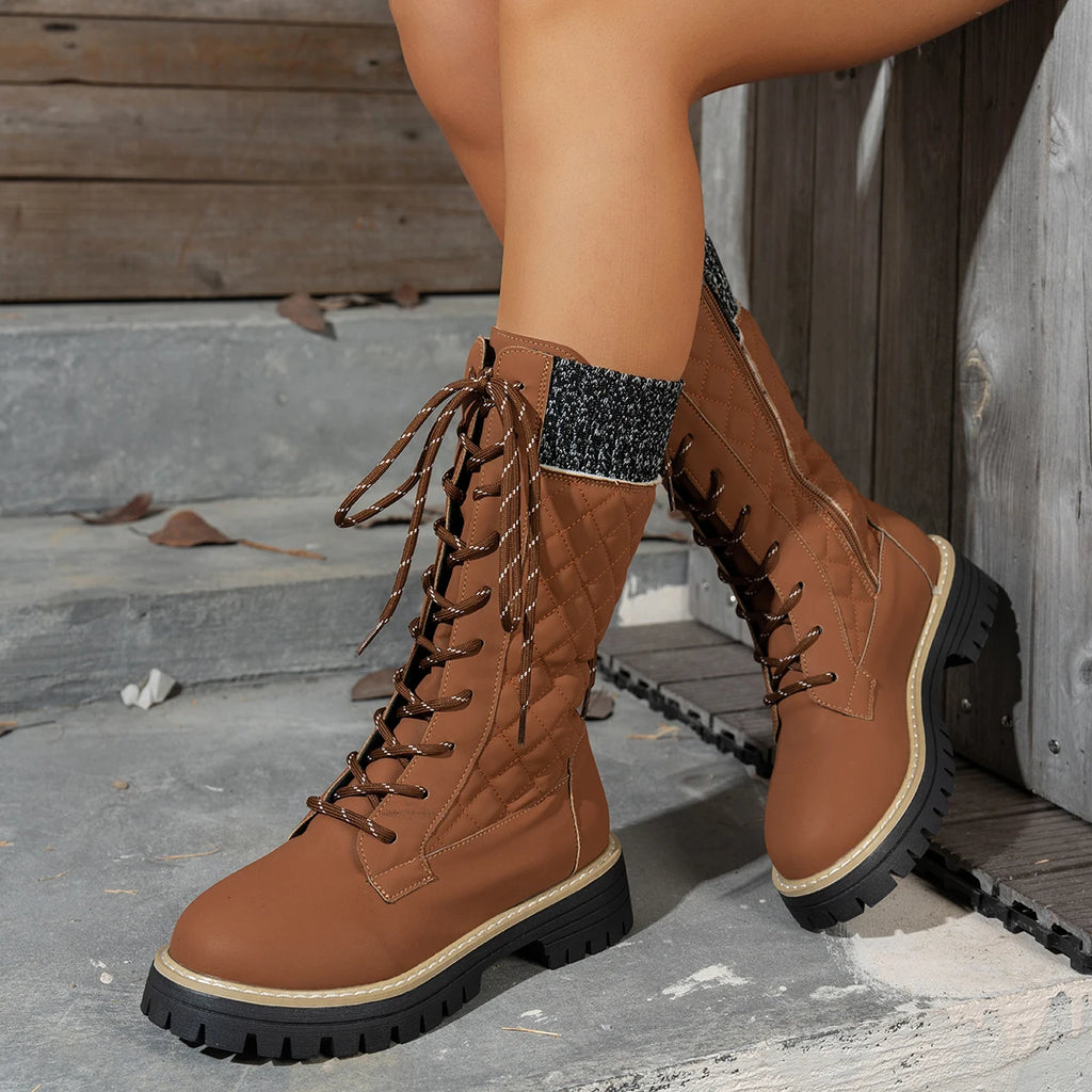 Women Ankle Boots 2025 New Designer Warm Snow Boots Women Lace-Up Fashion Casual Boots Plus Size Plush Mid Calf Platform Shoes Zpaxo