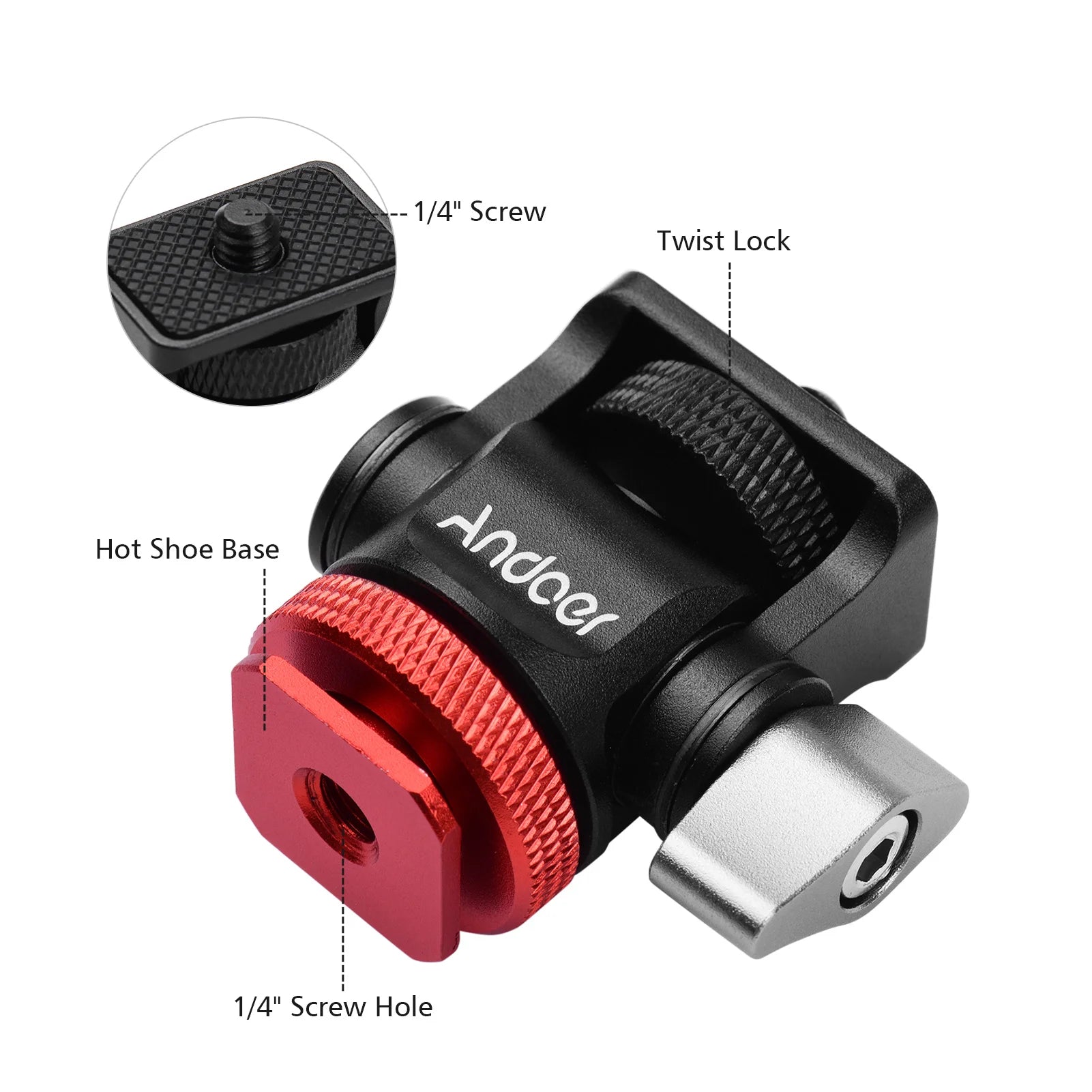 Camera Mount Tripod Head Cold Shoe Adapter Aluminum Alloy 1 Screw