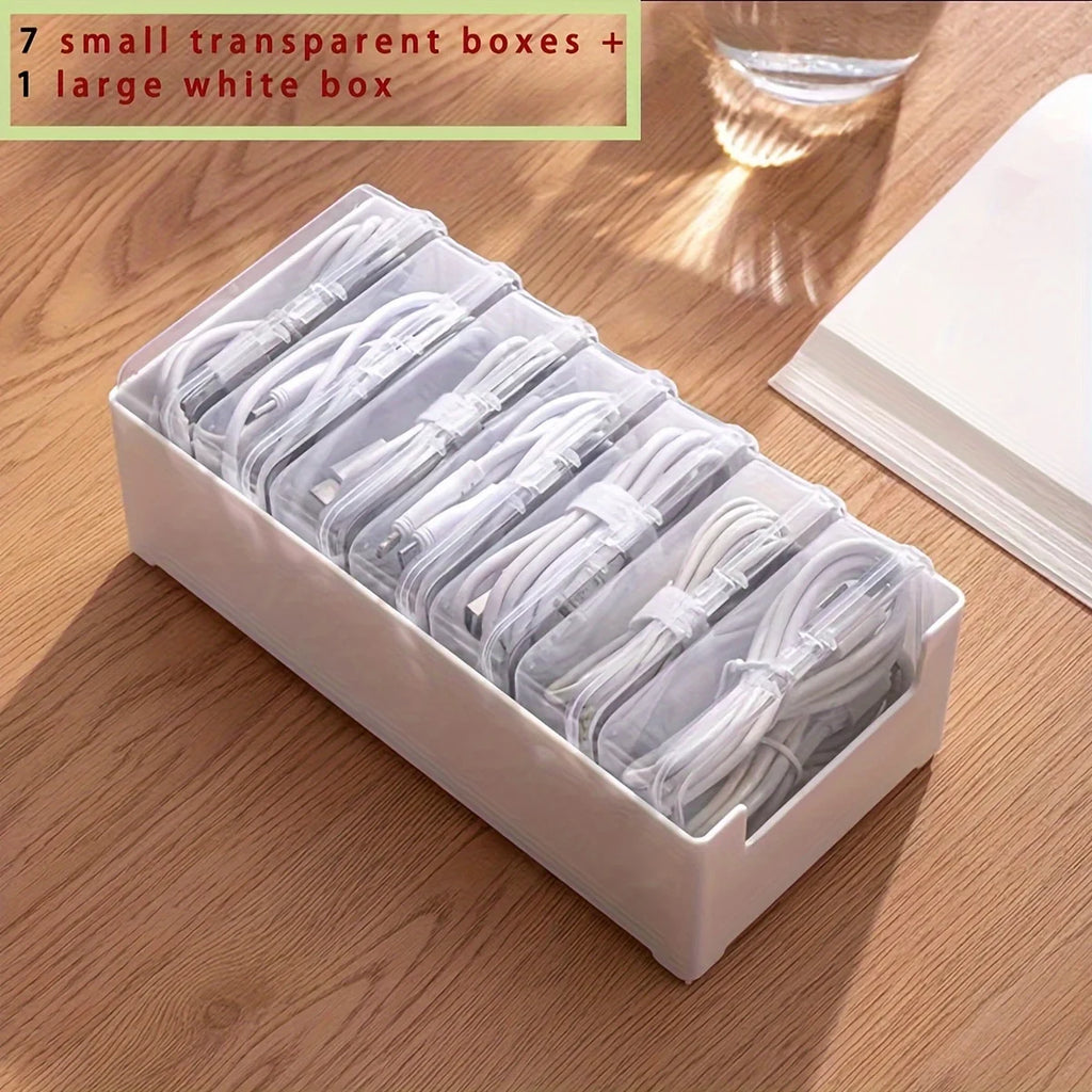Desktop Cable Organizer Box – 7 Compartments for Cord Storage Cable Storage Organizer Zpaxo 1 SET